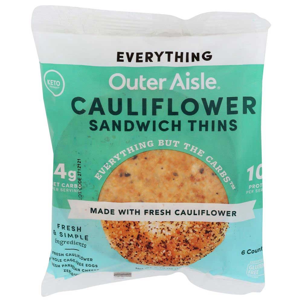 Outer Aisle Everything Cauliflower Sandwich Thin, 6.75 Ounce -- 12 per case