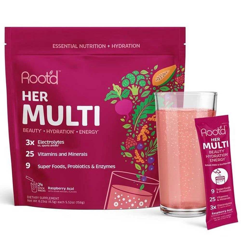 Rootd Her Multi Essential Vitamins and Minerals Plus Electrolytes Sticks Drink Mix, 0.23 Ounce -- 24 per case