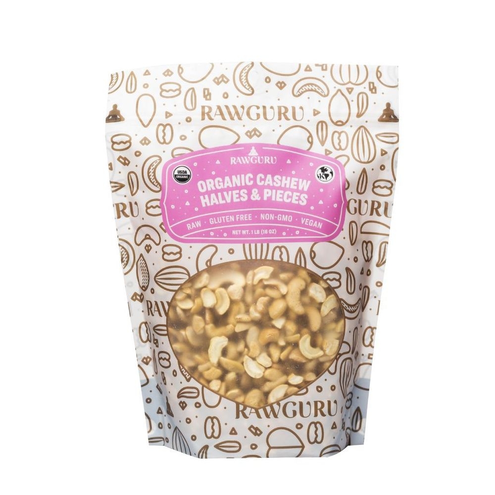 RawGuru Organic Cashew Halves, 16 Ounce -- 12 per case