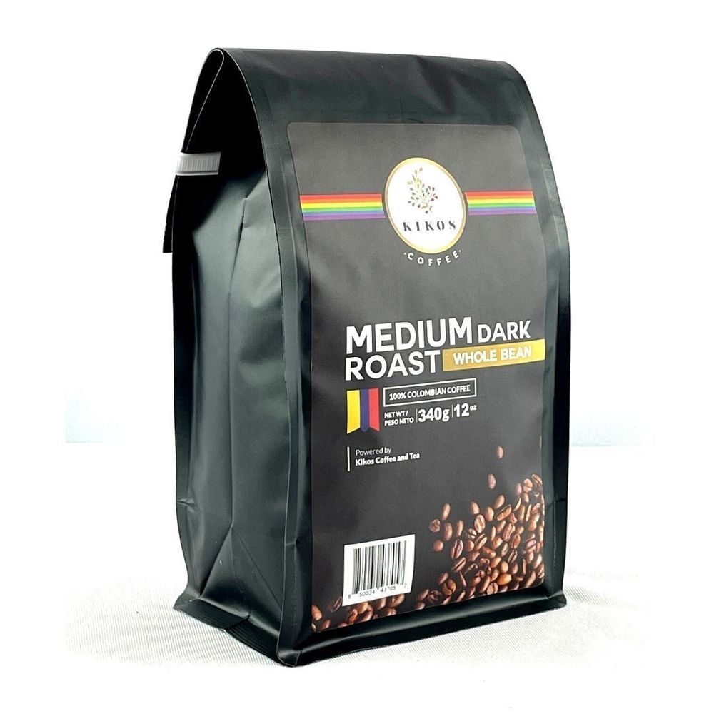 Kikos Medium Dark Roast Whole Bean Columbian Coffee, 12 Ounce -- 10 per case