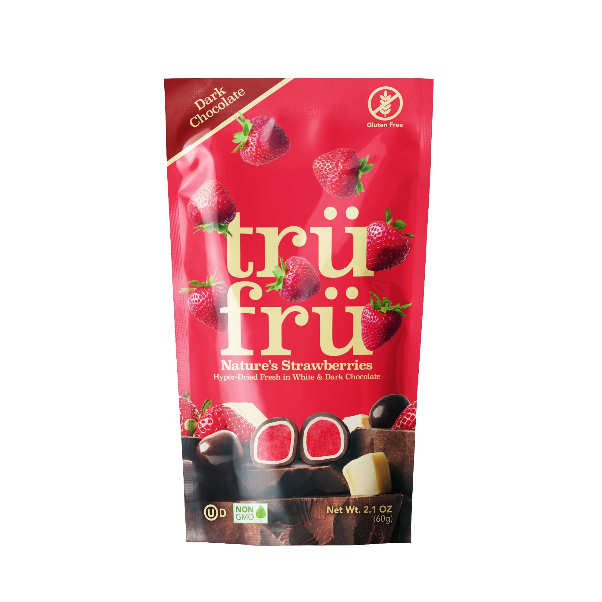 Tru Fru White and Dark Chocolate Dipped Freeze Dried Strawberries, 2.1 Ounce -- 12 per case