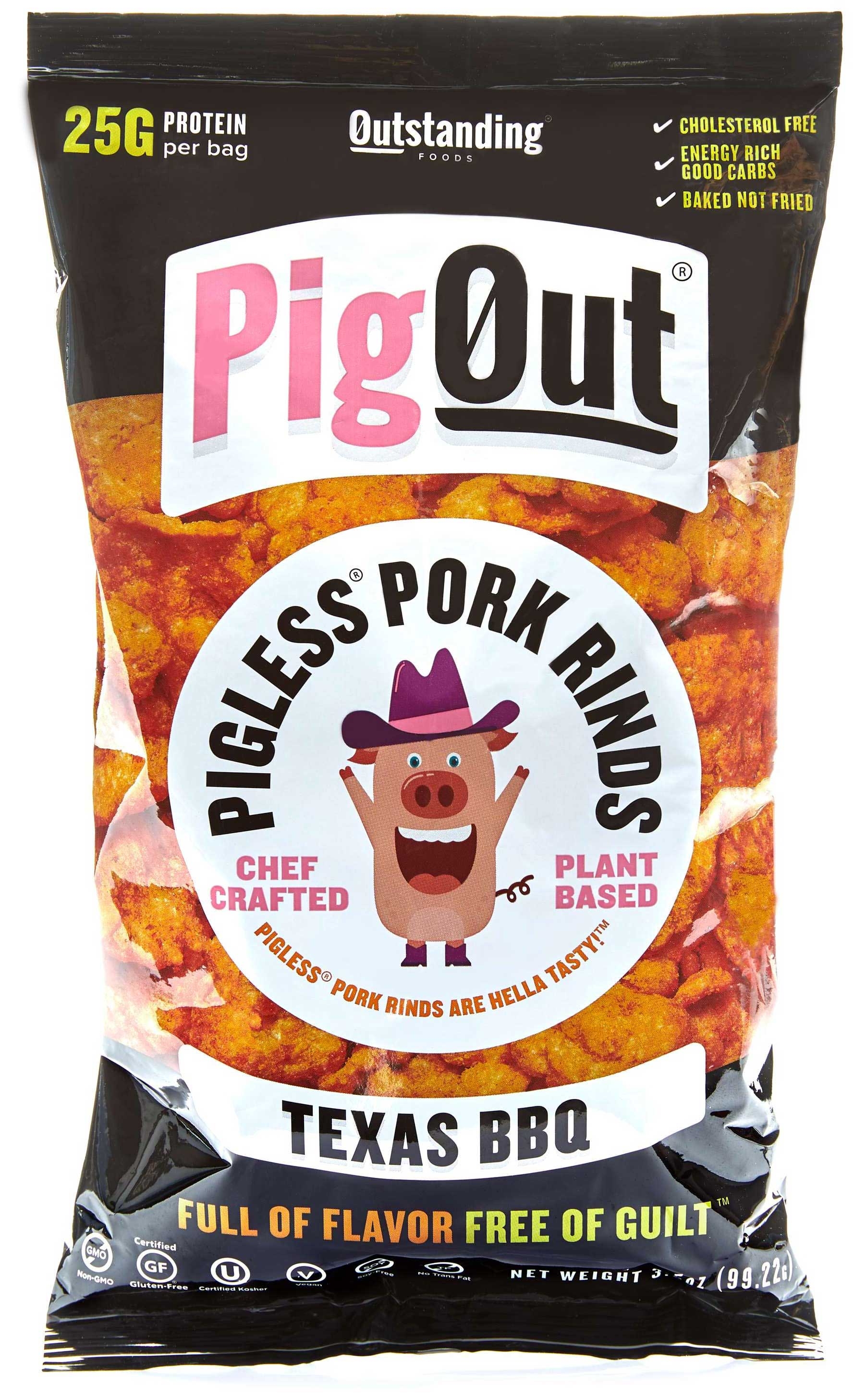 PigOut BBQ Pigless Pork Rinds, 3.5 Ounce -- 12 per case