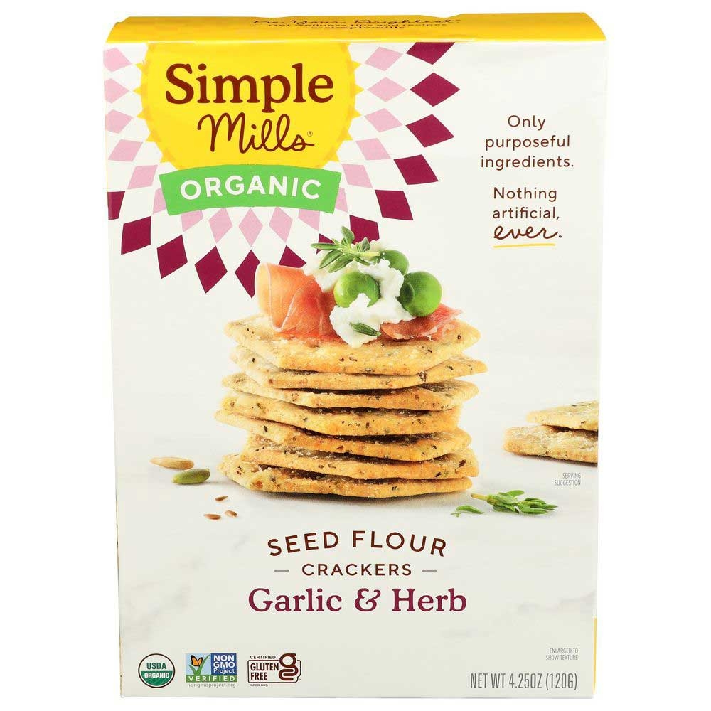 Simple Mills Organic Garlic and Herb Organic Seed Flour Cracker, 4.25 Ounce -- 6 per case