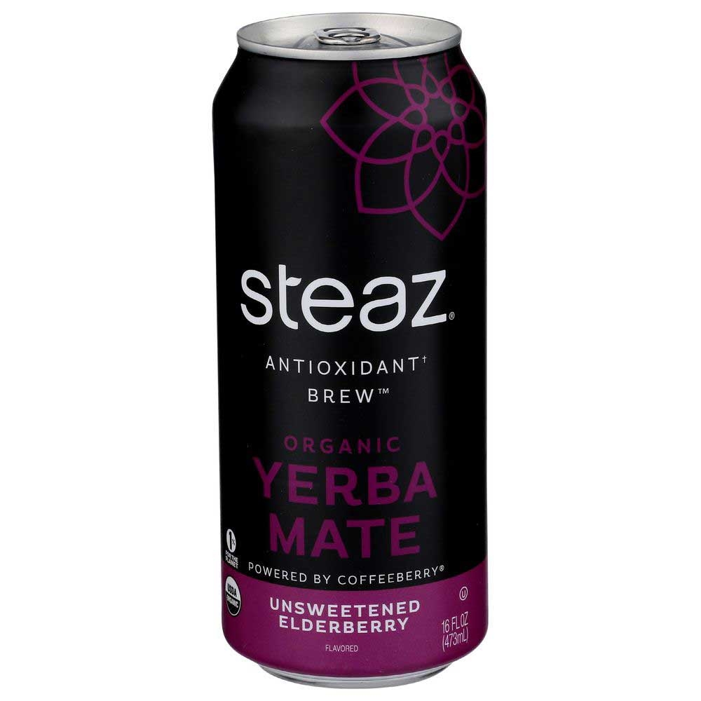 Steaz Organic Unsweetened Elderberry Yerba Mate, 16 Fluid Ounce -- 12 per case
