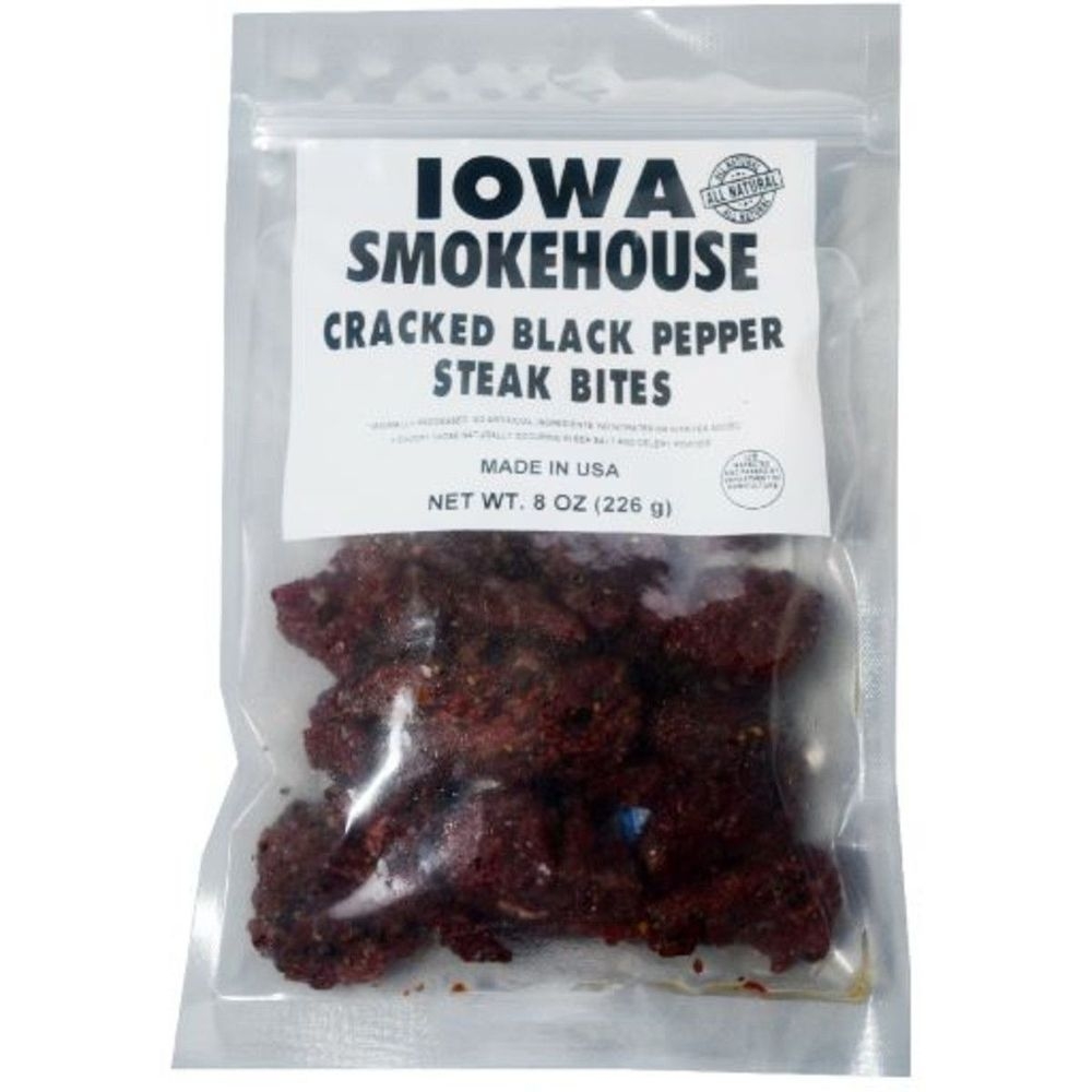 Iowa Smokehouse Cracked Black Pepper Steak Bites, 8 Ounce -- 18 per case