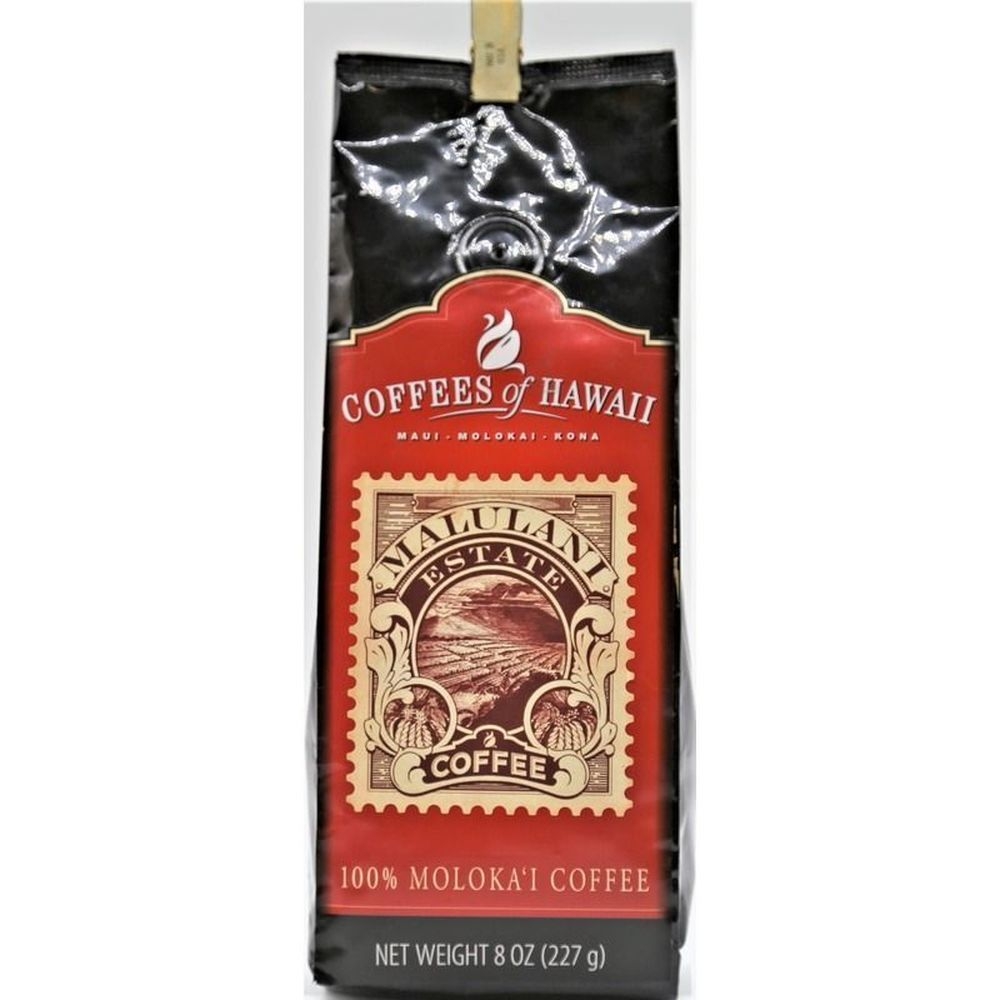 Coffees Of Hawaii Molokai Malulani Estate 100 Percent Hawaiian Whole Bean Coffee, 8 Ounce -- 12 per case