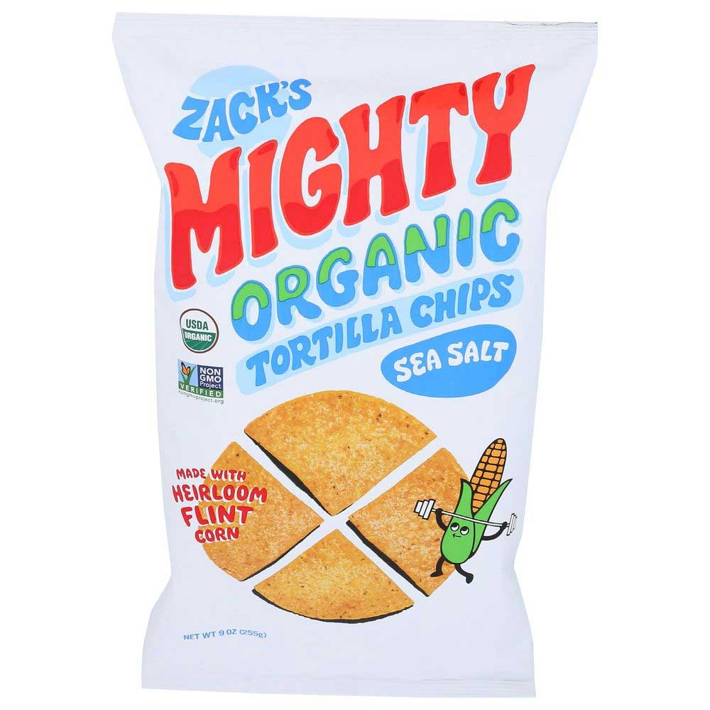 Zacks Mighty Organic Sea Salt Flint Corn Tortilla Chips, 9 Ounce -- 9 per case