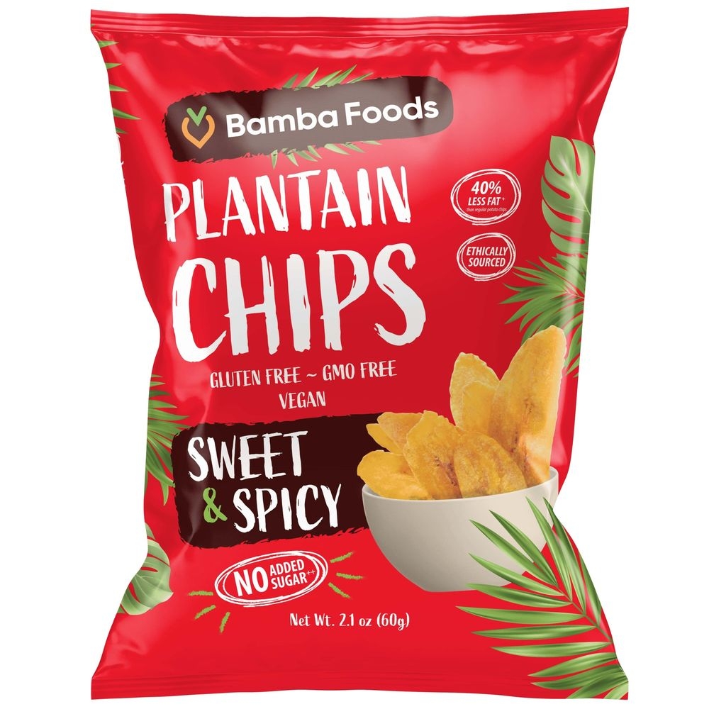 Bamba Foods Spicy Naturally Sweet Plantain Chips, 2.1 Ounce -- 20 per case