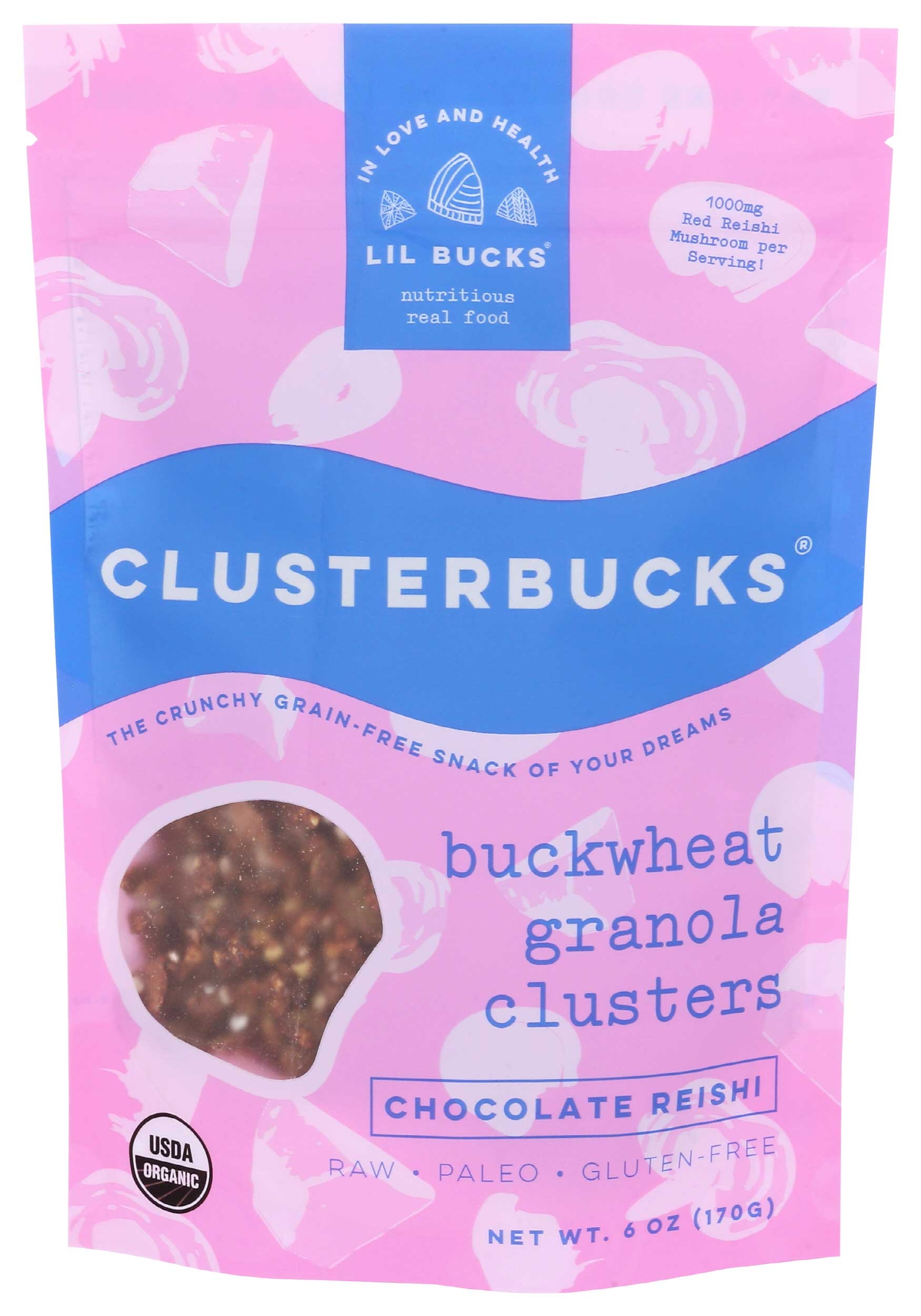Lil Bucks Cluterbucks Chocolate Reishi Buckwheat Granola Cluster, 6 Ounce -- 6 per case