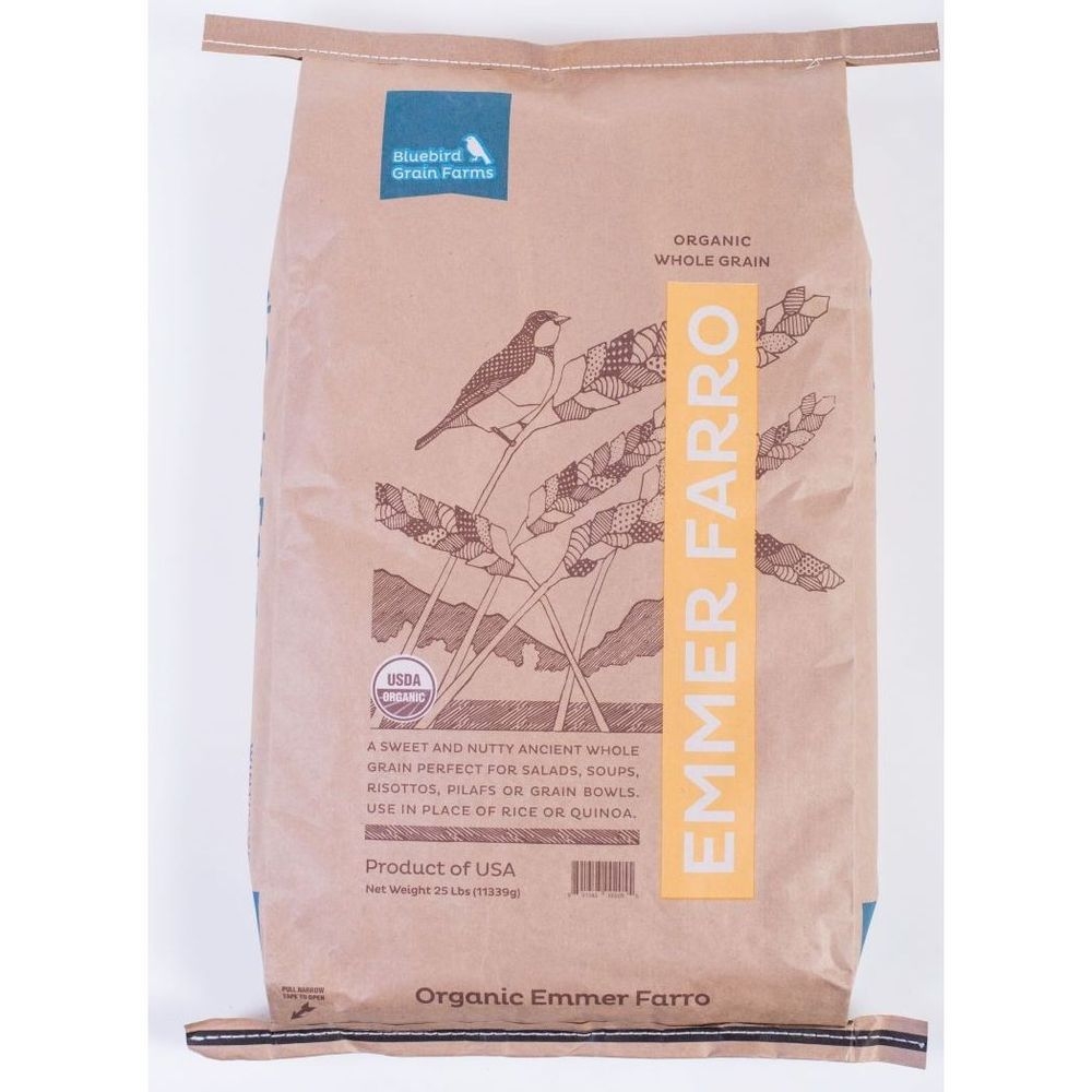 Bluebird Grain Farms Organic Whole Grain Emmer Faro, 25 Pound