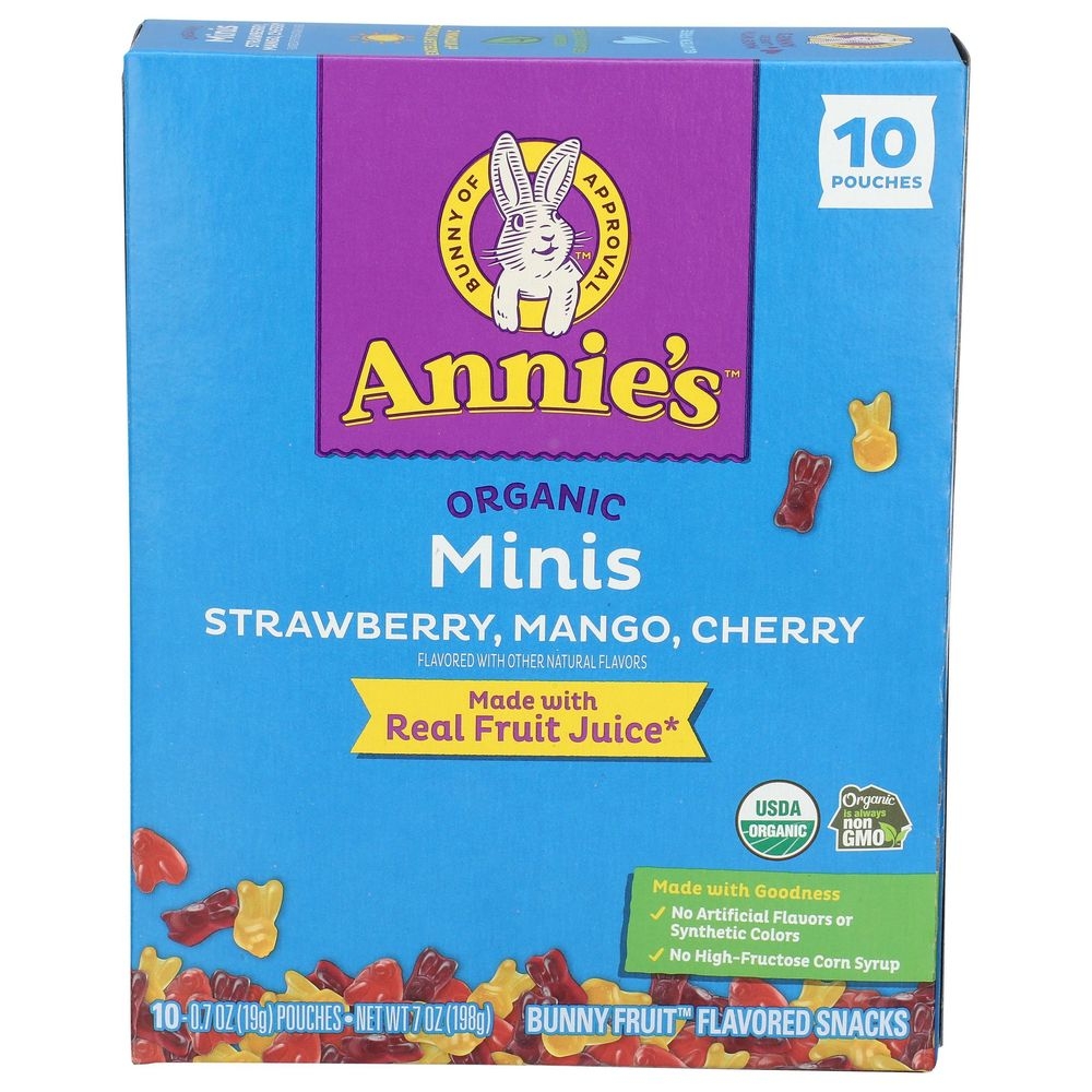 Annies Homegrown Organic Minis Strawberry Mango and Cherry Bunny Fruit Flavored Snacks, 7 Ounce -- 8 per case