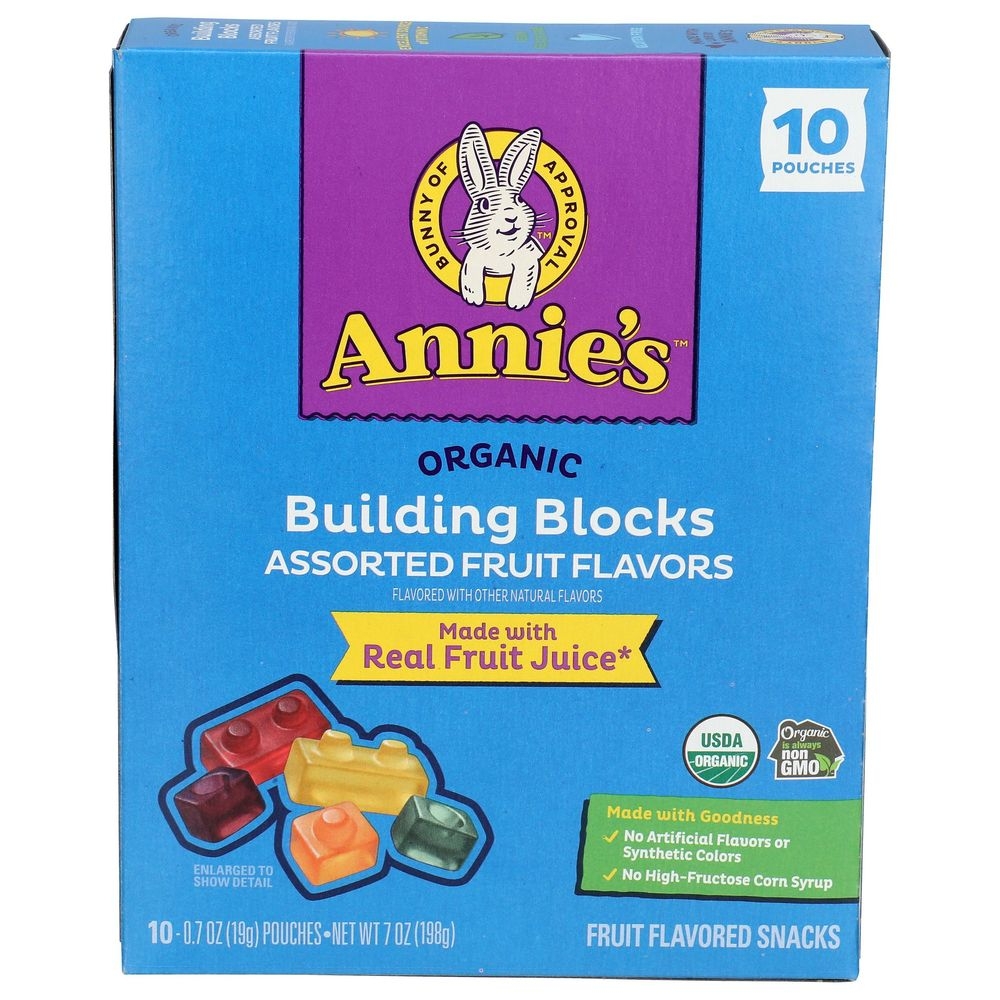 Annies Homegrown Organic Building Blocks Assorted Fruit Flavored Snacks, 7 Ounce -- 8 per case