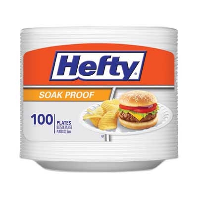 Hefty Soak Proof Tableware, Foam Plates, 8 7/8 inch dia, 100/Pack