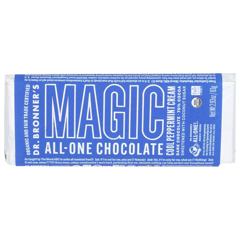 Dr. Bronners Magic All-One Cool Peppermint Cream Chocolate Bar, 2.93 Ounce -- 12 per case