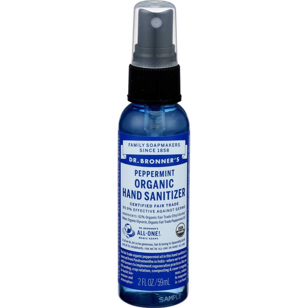 DR Bronners Organic Peppermint Hand Sanitizer Spray, 2 Fluid Ounce -- 12 per case