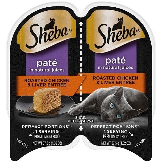 Sheba Perfect Portions Chicken and Liver Entree Wet Cat Food Tray, 2.6 Ounce -- 24 per case.