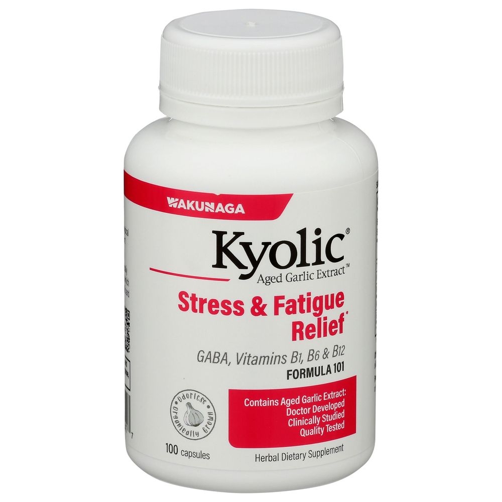 Kyolic Aged Garlic Extract Formula 101 Stress and Fatigue Relief Dietary Supplement Capsules, 100 count