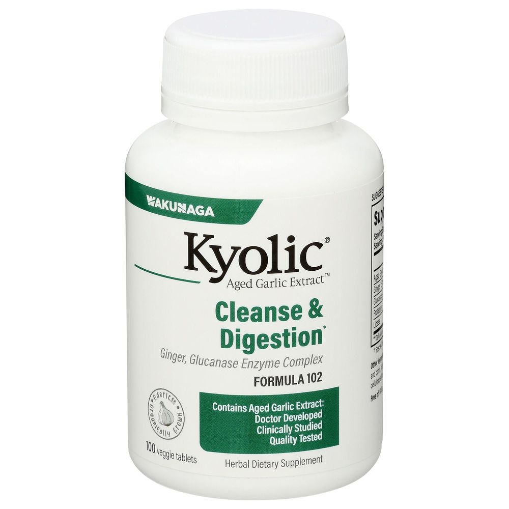 Kyolic Aged Garlic Extract Formula 102 Cleanse and Digestion Dietary Supplement Veggie Tablets, 100 count