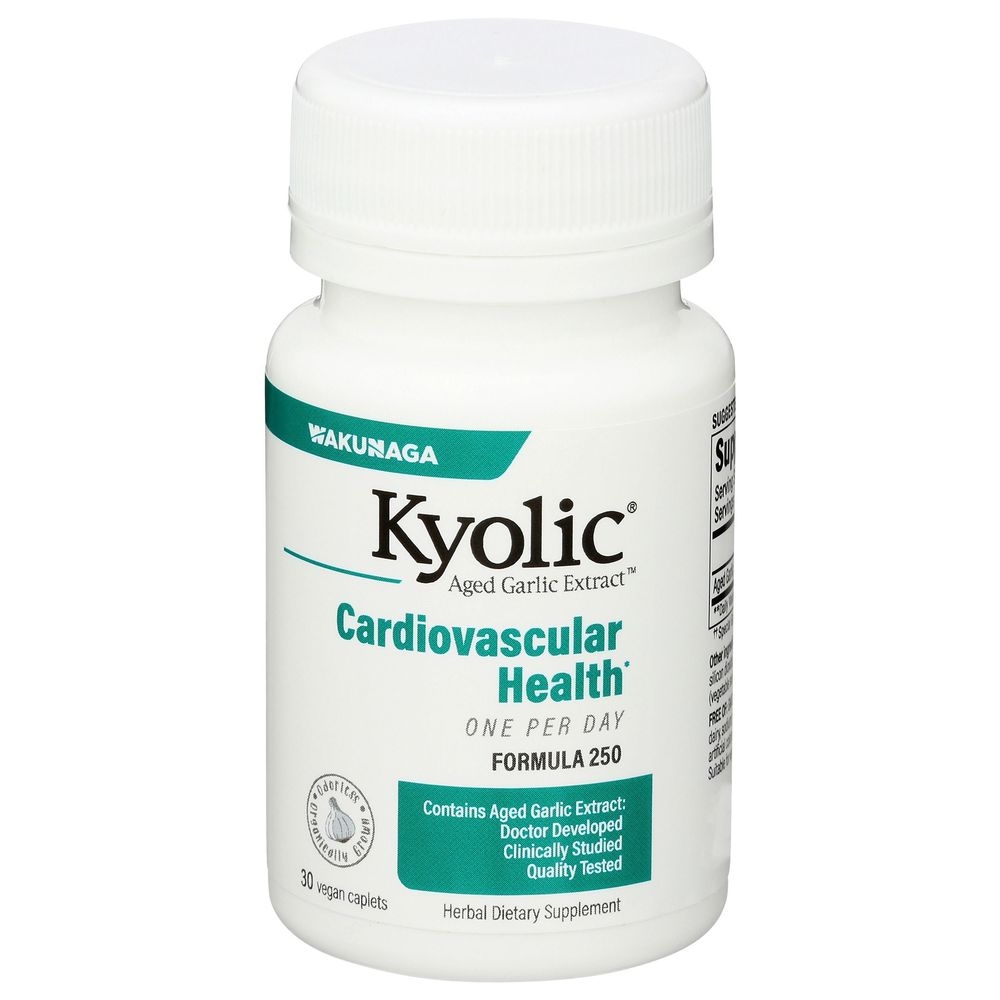 Kyolic Aged Garlic Extract Formula 250 Cardiovascular Health Dietary Supplement Vegan Caplets, 30 count