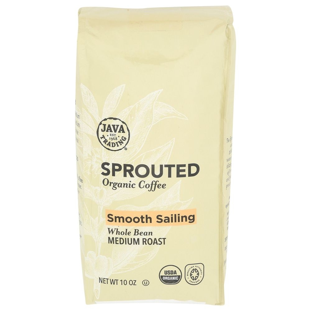 Java Trading Organic Sprouted Smooth Sailing Medium Roast Whole Bean Coffee, 10 Ounce -- 6 per case