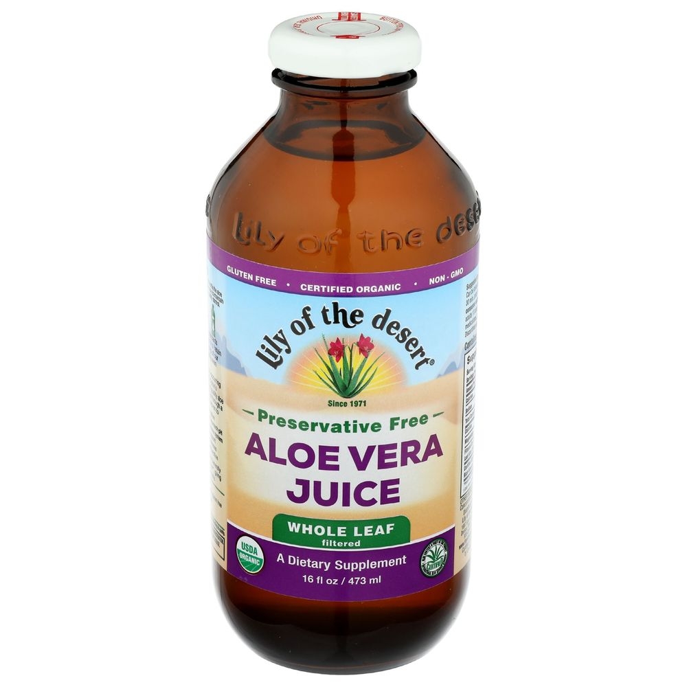 Lily Of The Desert Organic Whole Leaf Preservative Free Aloe Vera Juice, 16 Fluid Ounce -- 3 per case