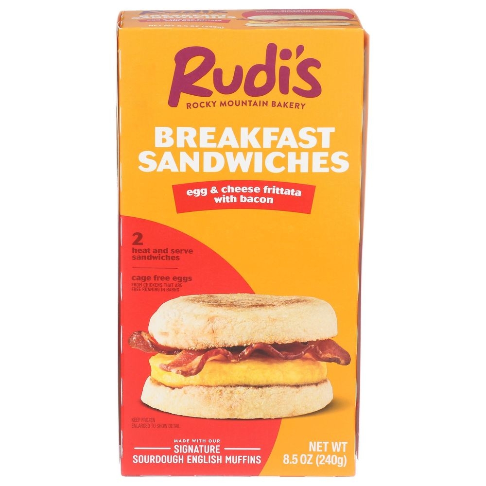 Rudis Rocky Mountain Bakery Egg and Cheese Frittata with Bacon Breakfast Sandwich, 8.5 Ounce -- 6 per case