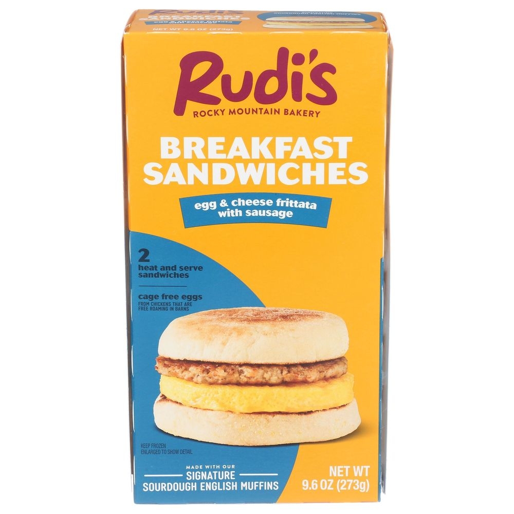 Rudis Rocky Mountain Bakery Egg Cheese Frittata with Sausage Breakfast Sandwich, 9.6 Ounce -- 6 per case