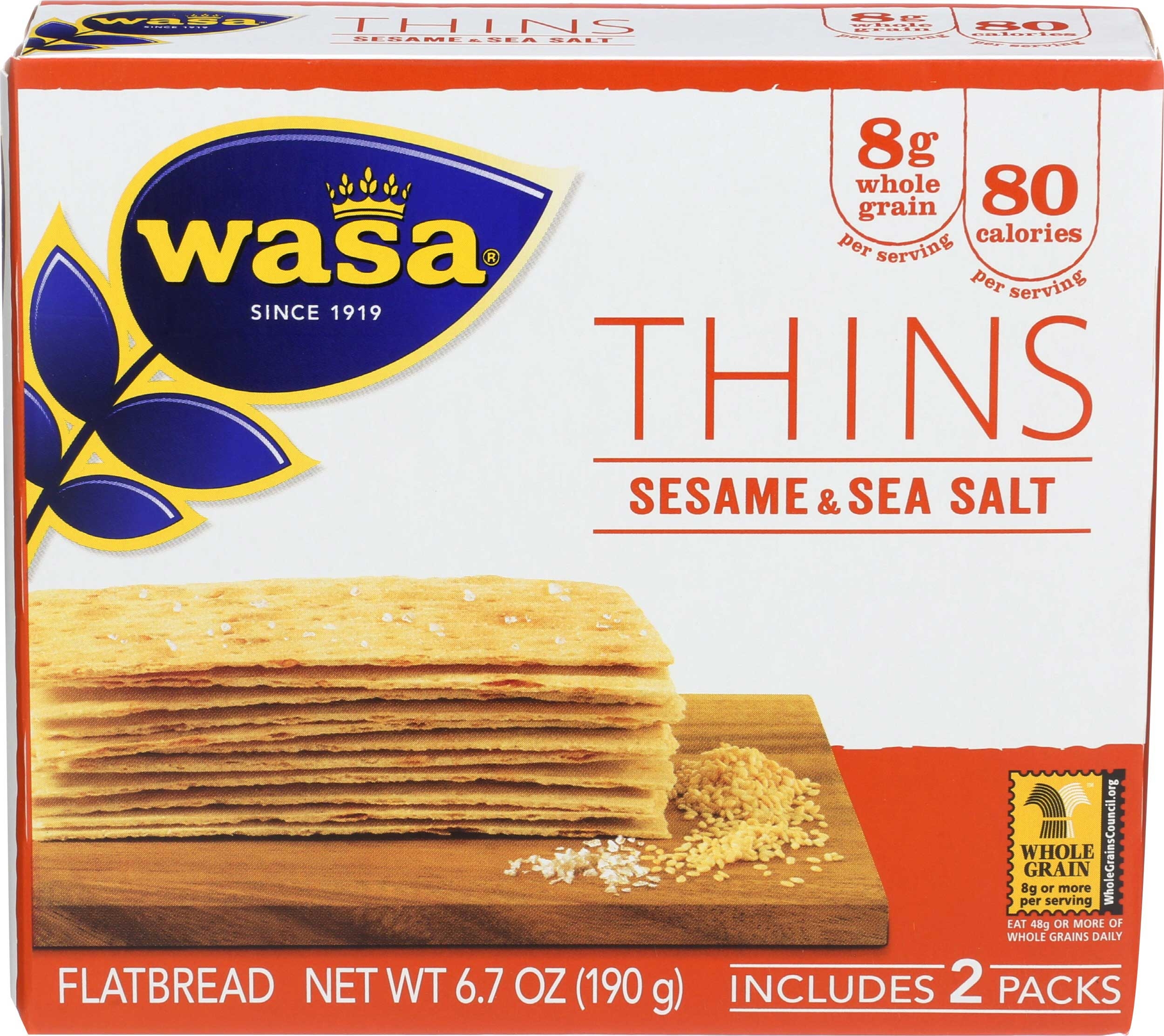 Wasa Sesame and Sea Salt Flatbread Thins, 6.7 Ounce -- 10 per case