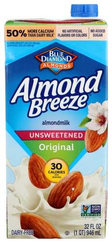 Almond Breeze Unsweetened Original Almond Milk, 32 Ounce -- 12 per case.