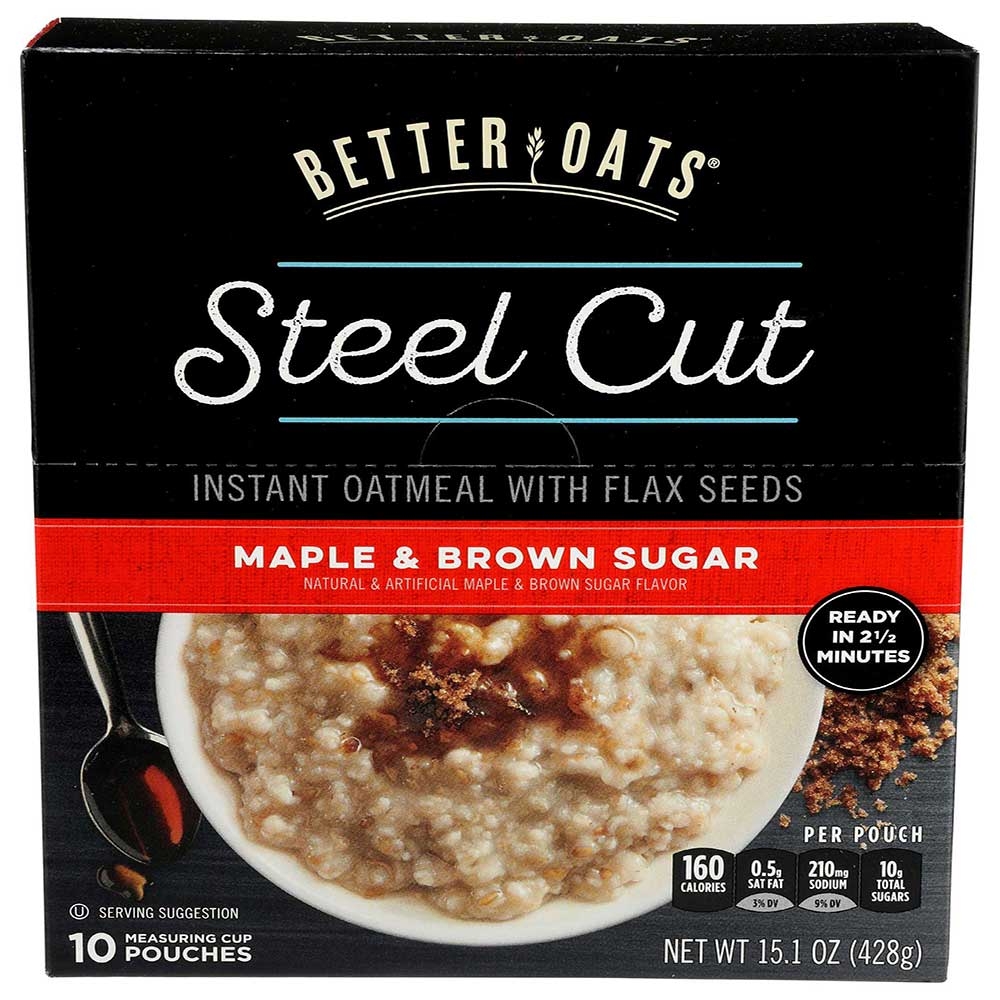 Better Oats Steel Cut Maple and Brown Sugar Instant Oatmeal with Flax Seeds, 15.1 Ounce -- 6 per case