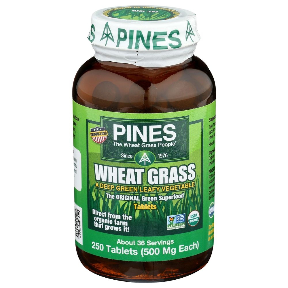 Pines Organic 500 mg Wheat Grass Tablets, 250 count