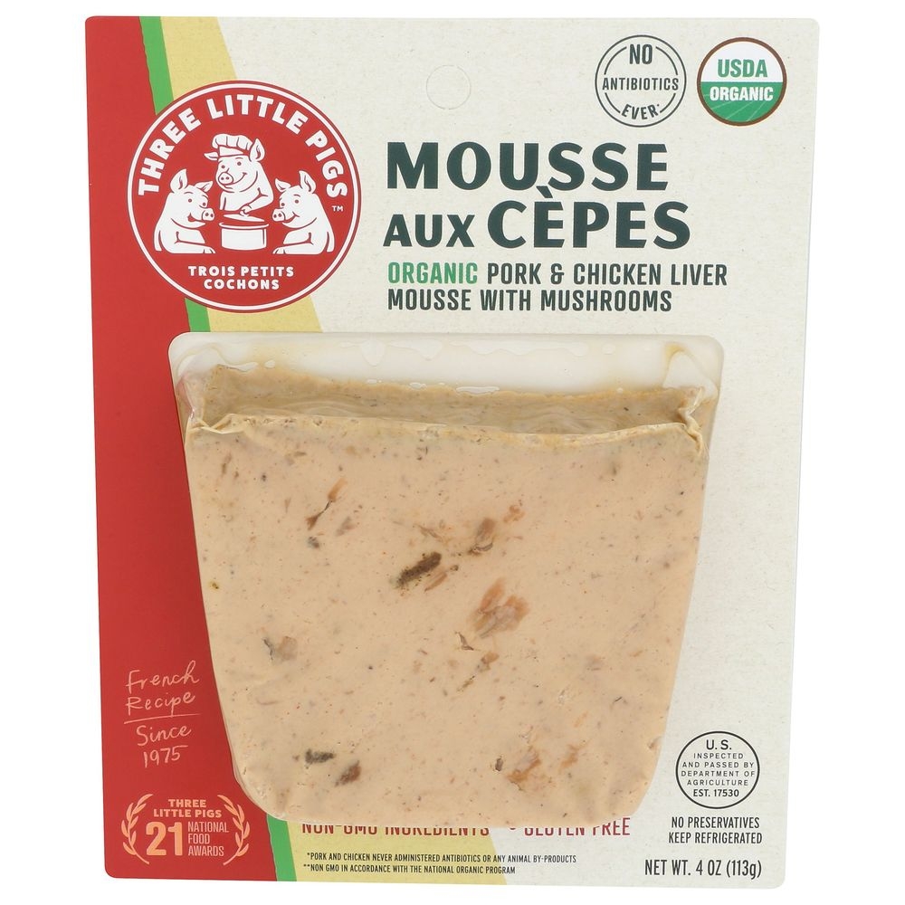 Three Little Pigs Organic Pork and Chicken Liver Mousse with Mushrooms, 4 Ounce -- 8 per case