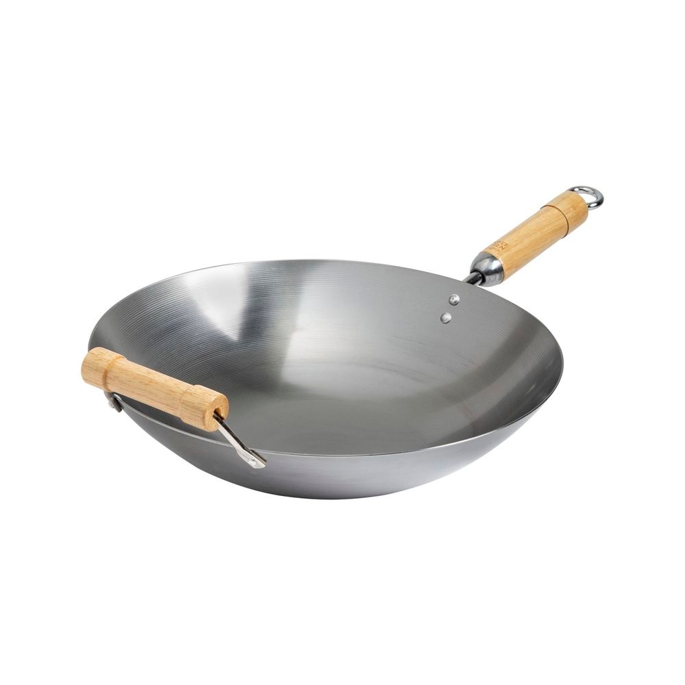 Joyce Chen Classic Series Carbon Steel Round Bottom Wok with Birch Handles, 14 inch