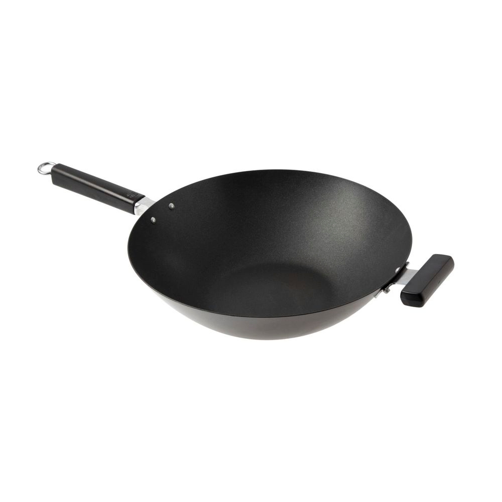 Joyce Chen Professional Series Carbon Steel Excalibur Nonstick Flat Bottom Wok with Phenolic Handle, 14 inch