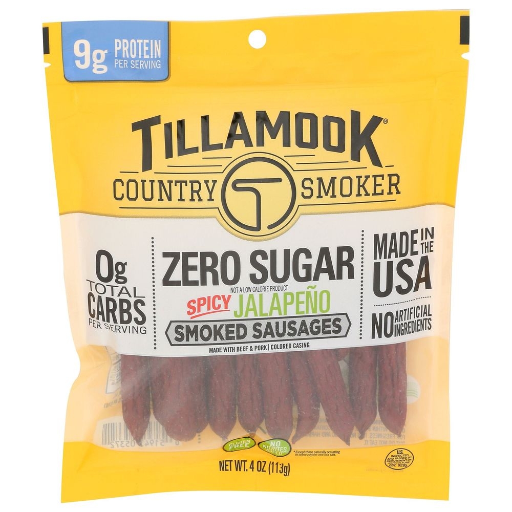 Tillamook Country Smoker Zero Sugar Spicy Jalapeno Smoked Sausage, 4 Ounce -- 12 per case