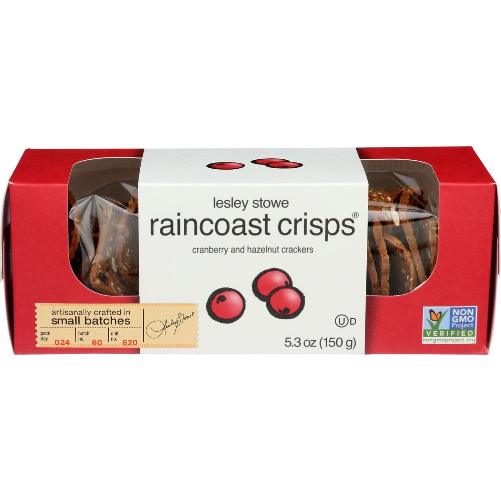 Lesley Stowe Raincoast Crisps Cranberry and Hazelnuts Crackers, 5.3 Ounce -- 12 per case