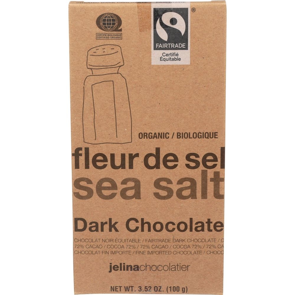 Jelina Chocolatier Organic Sea Salt Dark Chocolate Bar, 3.52 Ounce -- 8 per case