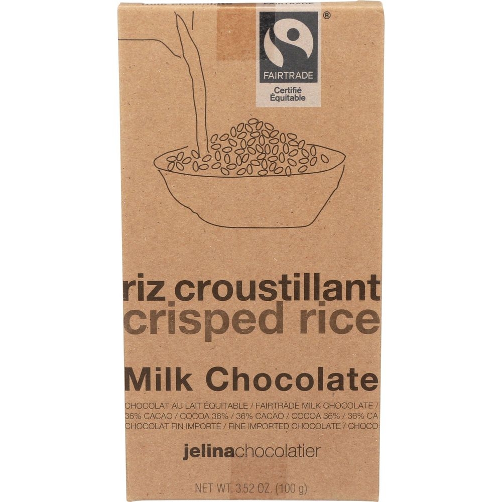 Jelina Chocolatier Crisped Rice Milk Chocolate Bar, 3.52 Ounce -- 8 per case