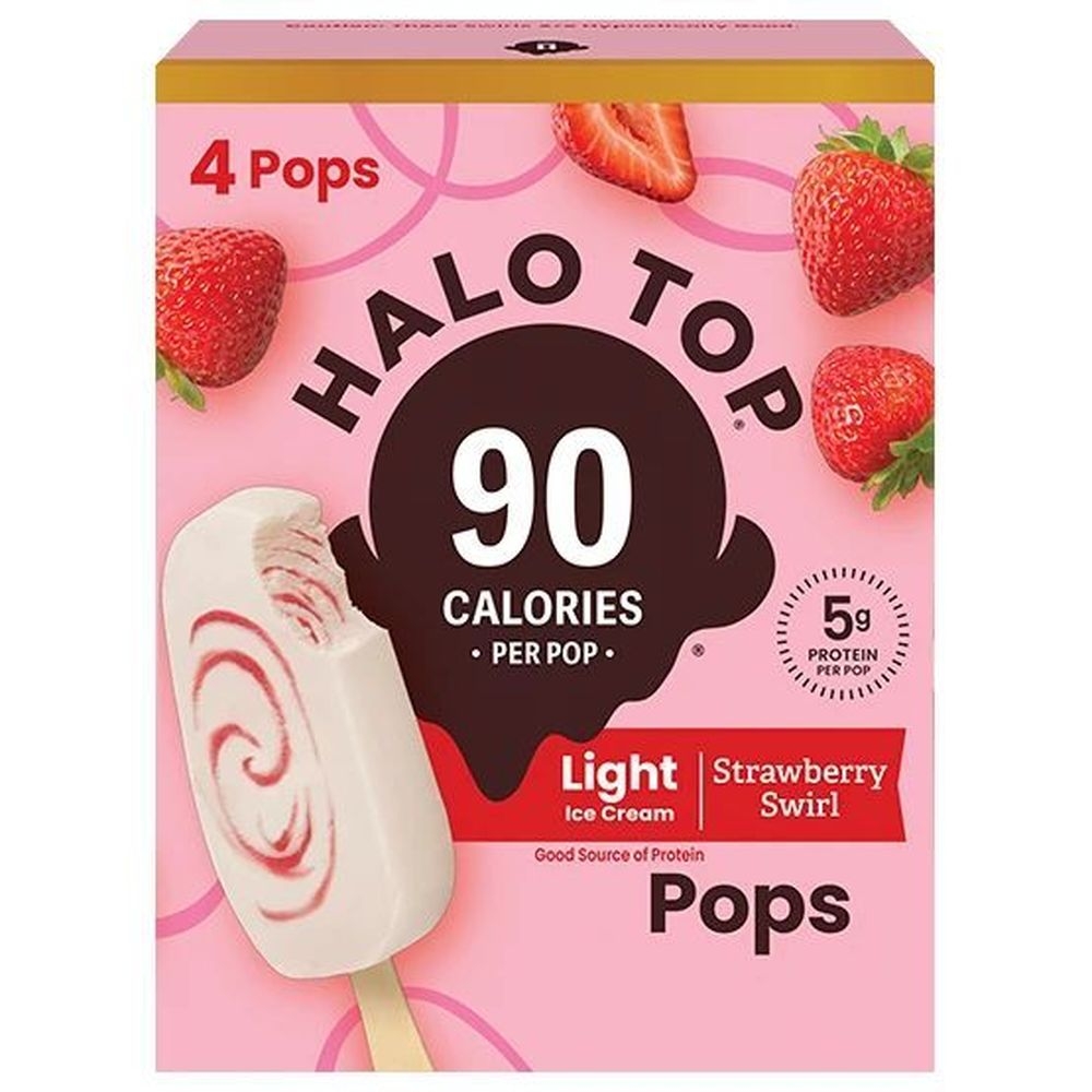 Halo Top 3.5 Ounce Strawberry Swirl Light Ice Cream Pops, 4 count -- 5 per case