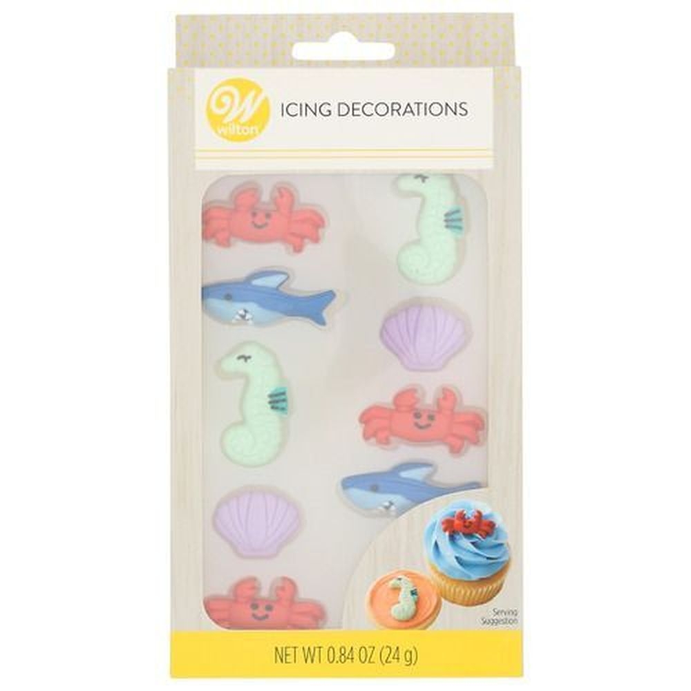 Wilton Crab Seashell Seahorse and Shark Royal Icing Decorations, 0.84 Ounce -- 4 per case