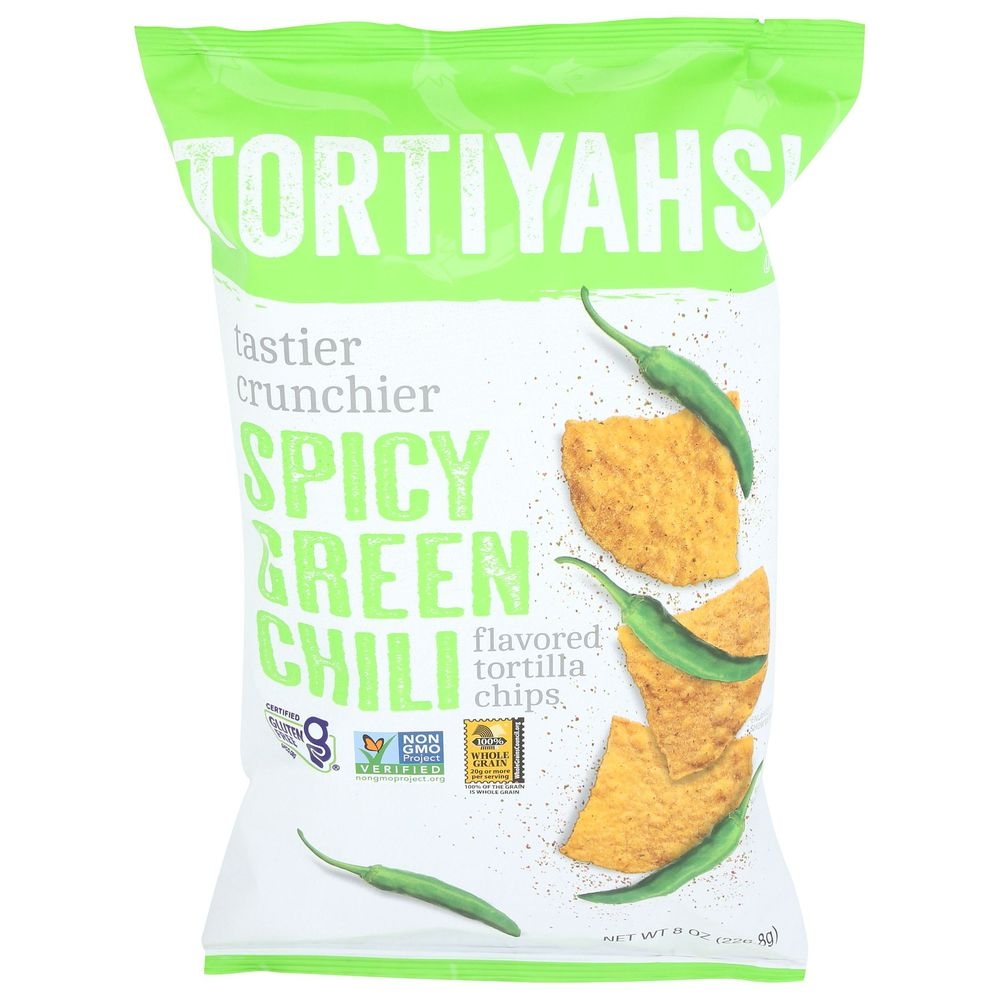 Tortiyahs Spicy Green Chili Tortilla Chips, 8 Ounce -- 12 per case