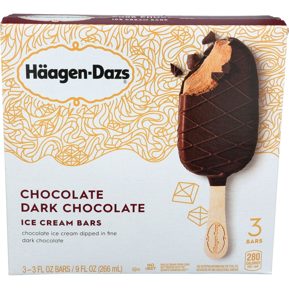 Haagen-Dazs Chocolate Dark Chocolate Ice Cream Bar, 3 count -- 12 per case