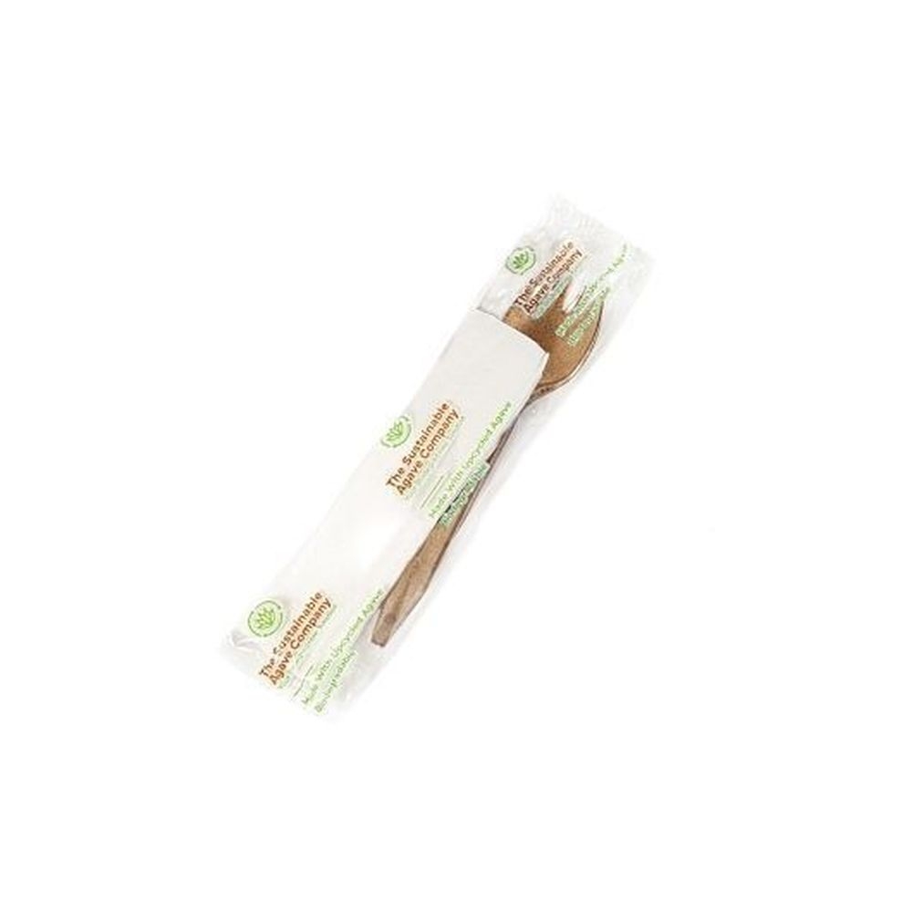 The Sustainable Agave Company Individually Wrapped Agave Brown Spork with Napkin -- 600 per case
