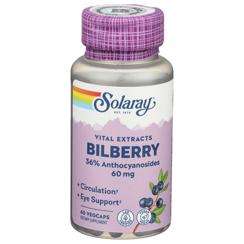 Solaray Bilberry Extract 60 Mg 36 Percent Anthocyanosides Vegetarian Capsules, 60 count