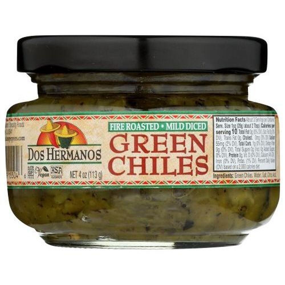 Dos Hermanos Fire Roasted Mild Diced Green Chiles, 4 Ounce -- 12 per case