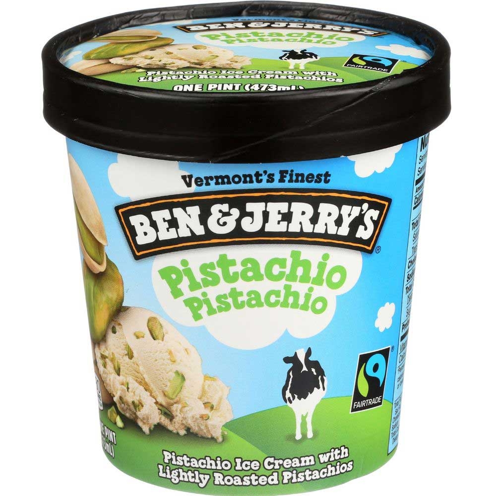 Ben and Jerrys Pistachio Pistachio Ice Cream, 1 Pint -- 8 per case.