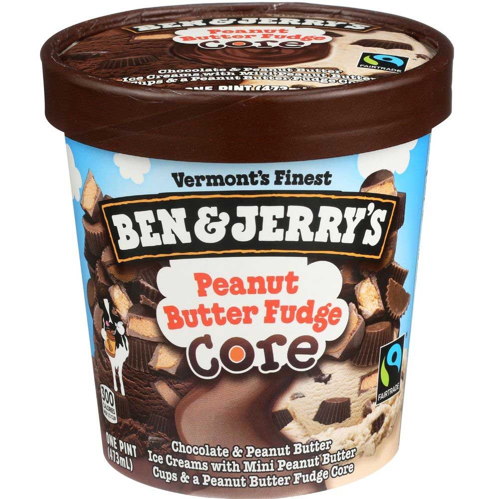 Ben and Jerrys Peanut Butter Fudge Core Ice Cream, 1 Pint -- 8 per case.
