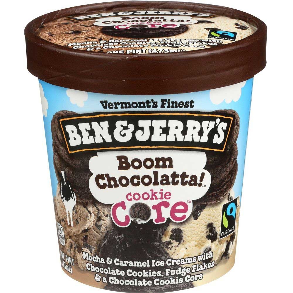 Ben and Jerrys Boom Chocolatta Cookie Core Ice Cream, 1 Pint -- 8 per case.
