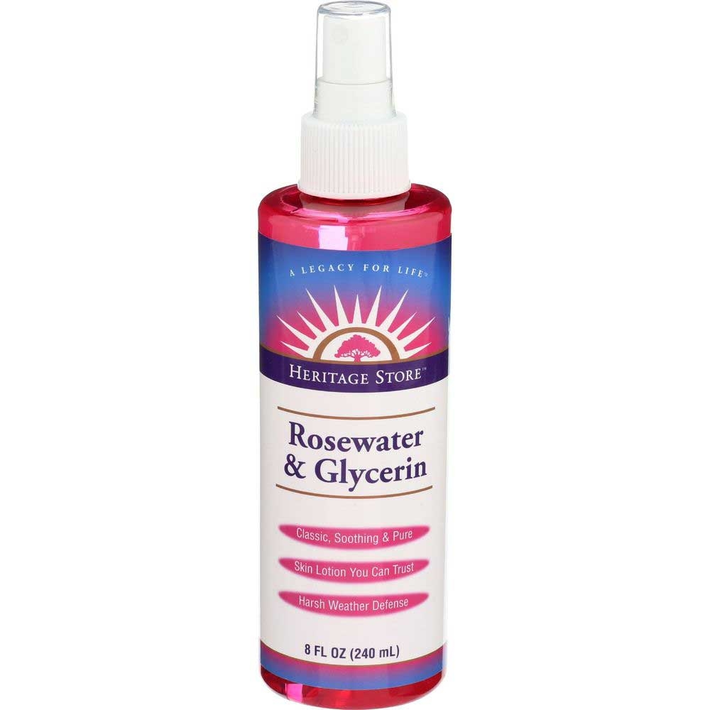 Heritage Store Rosewater and Glycerin with Atomizer, 8 Fluid Ounce