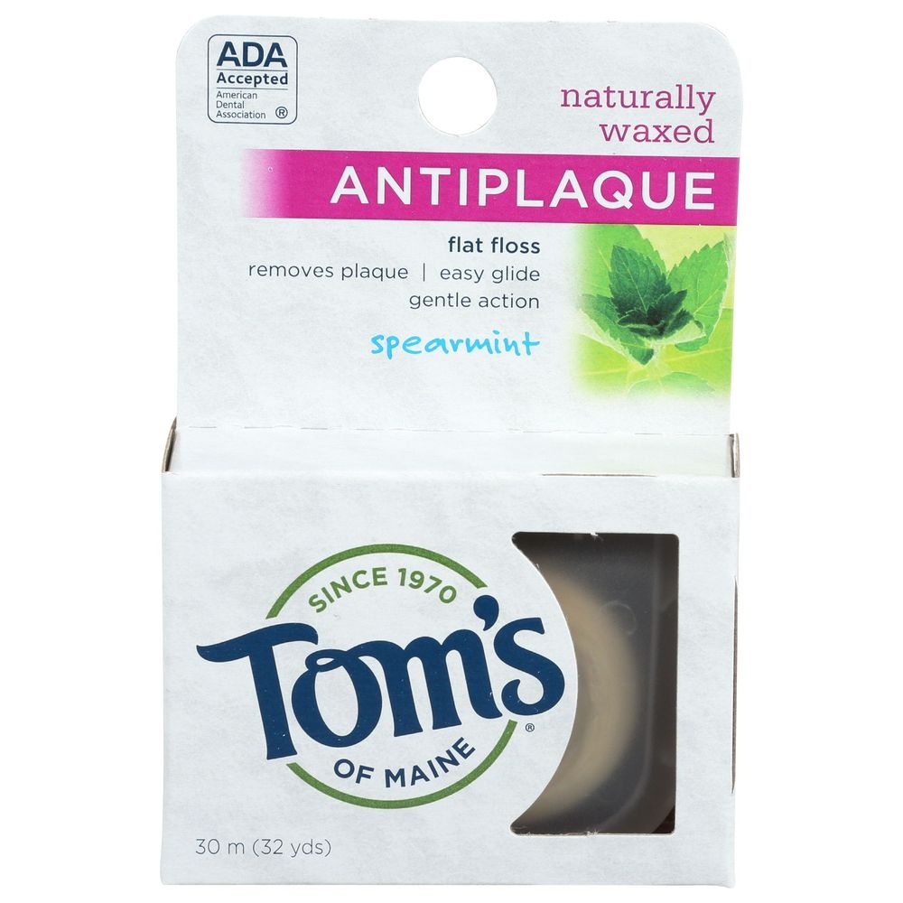 Toms Of Maine Spearmint Naturally Waxed Antiplaque Flat Floss, 32 Yard -- 3 per case